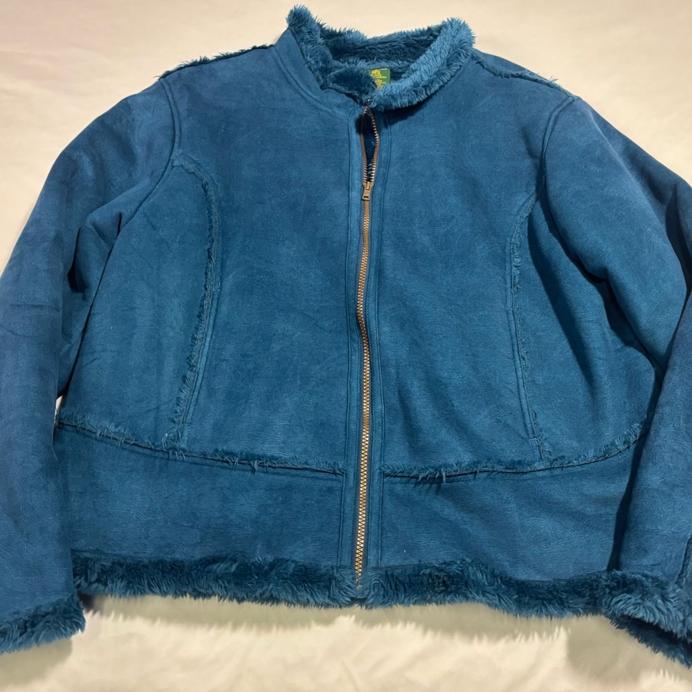 Cabela's Women’s Winter Coat/Jacket , BLUE Faux Suede, Fleece Lined SIZE XL Reg